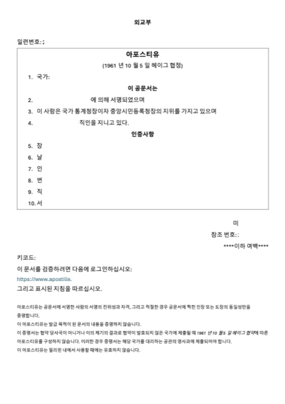 필리핀 아포스티유 인증서의 공인 한국어 번역