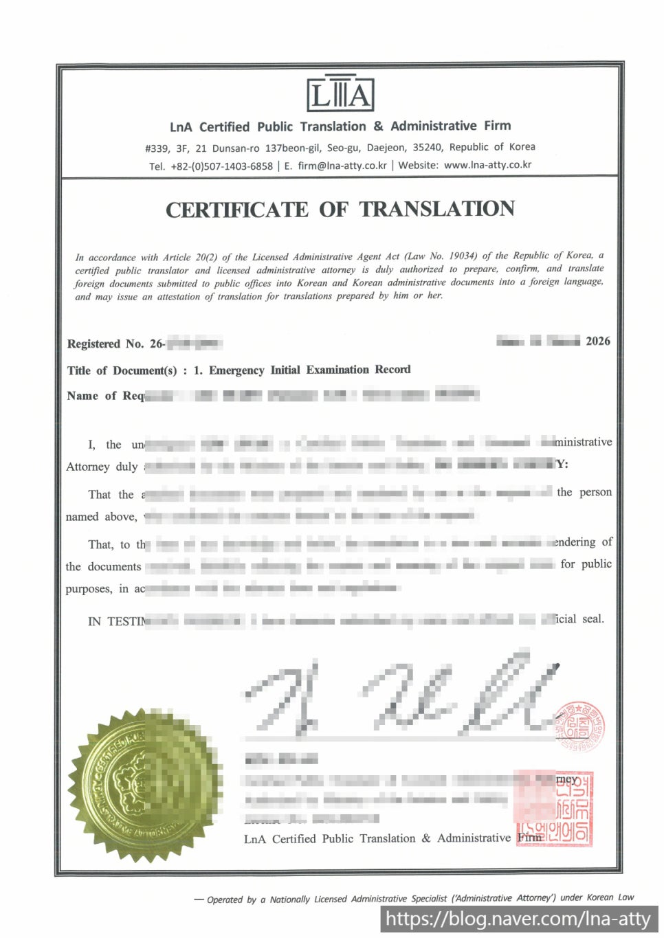 Emergency initial-visit record translation sample